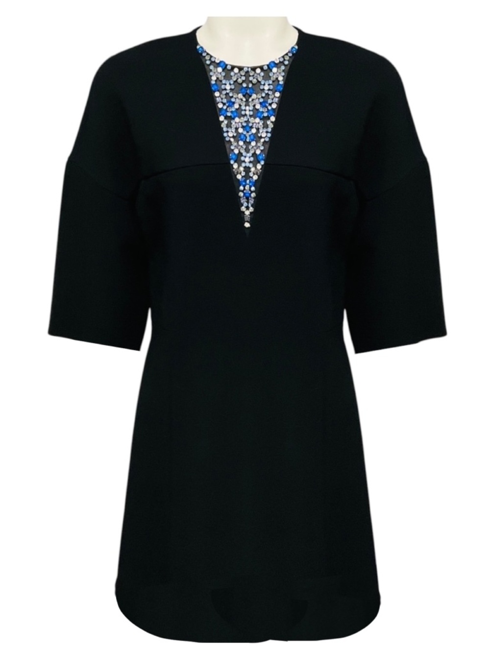 3.1 PHILLIP LIM BLACK RHINESTONE EMBELLISHED SHORT SLEEVED CREPE MINI DRESS